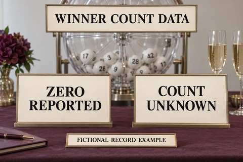 Lottery teaching desk with separate plaques reading ZERO REPORTED and COUNT UNKNOWN beside a ball drum