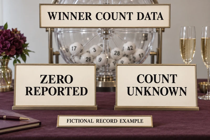Lottery teaching desk with separate plaques reading ZERO REPORTED and COUNT UNKNOWN beside a ball drum